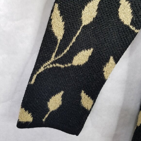San Remo Laura Knits Open Front Cardigan Long Sleeve Black Gold Leaf Sparkle VTG - Picture 3 of 11